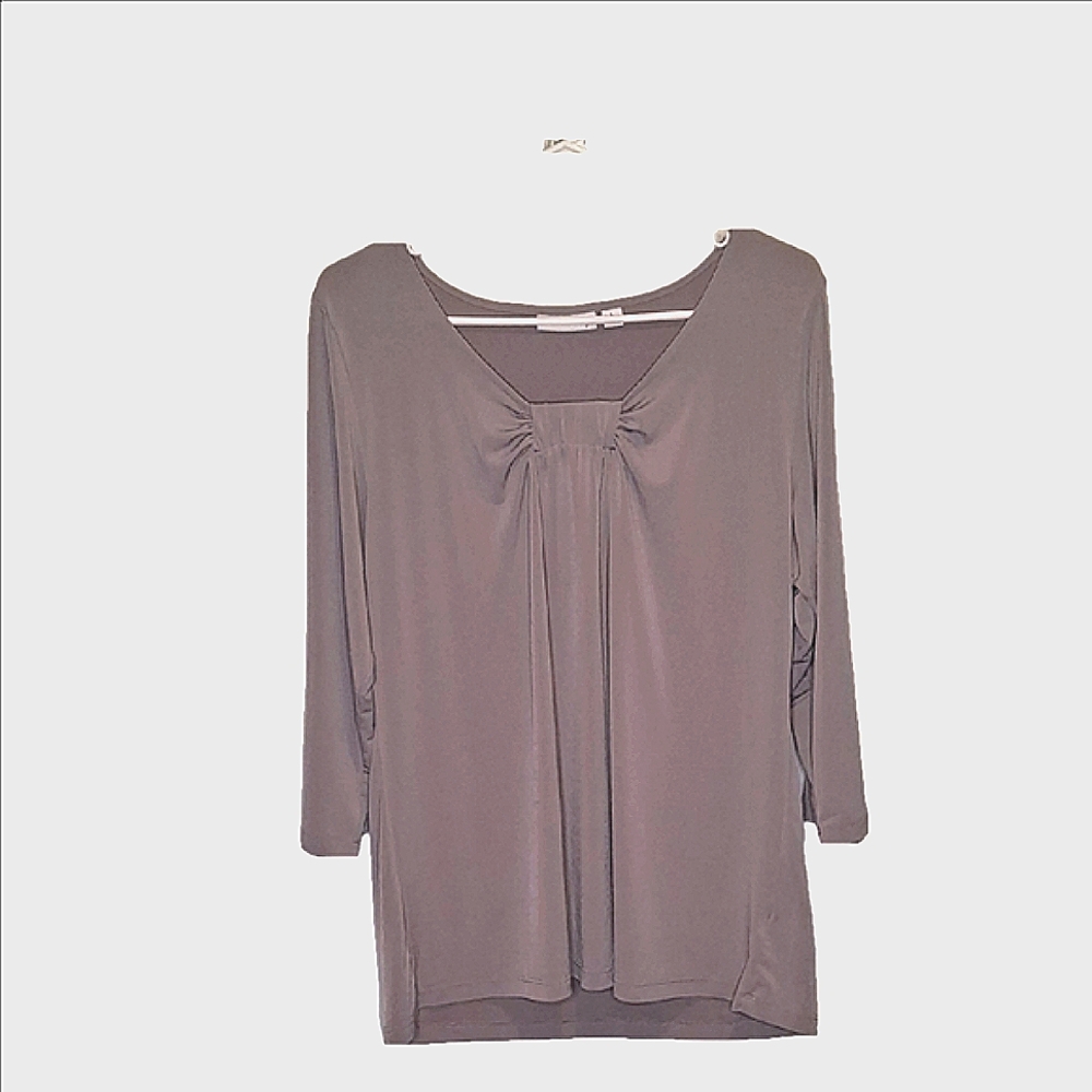 Susan Graver Gray V Neck Blouse Size Large